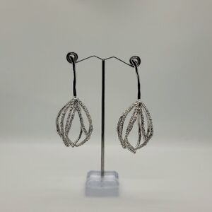 Silver colored floral drop earrings